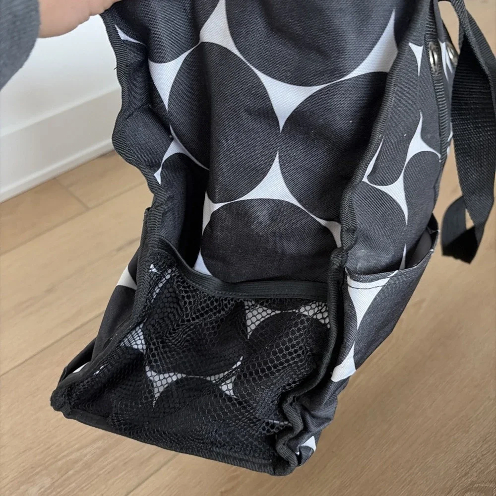 THIRTY-ONE Large TOTE Bag BIG BLACK & WHITE POLKA DOTS Handles Zip Top Utility‎ - Picture 6 of 10